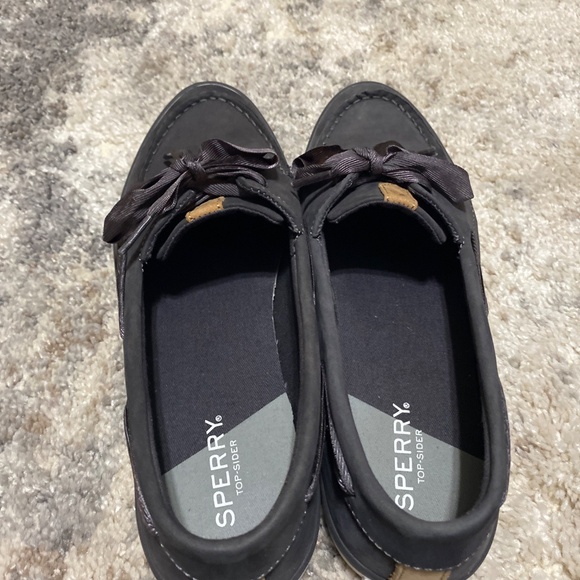 Sperry womens top sider charcoal leather boat shoes 9.5 ribbon style lace canvas - Picture 7 of 12
